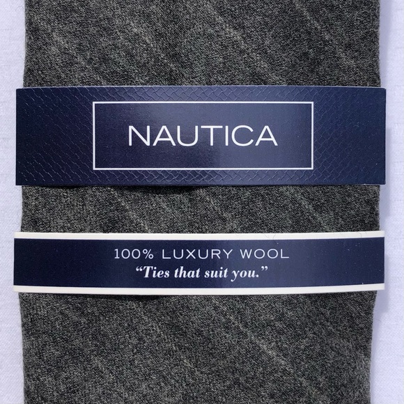Mens Tie Nautica Tie 100% Wool Sage Grey Men's Work Office with Gift Box NWT - Picture 5 of 6